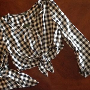 Buffalo check bell sleeve blouse